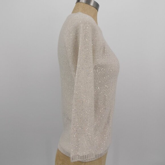 Luisa Spagnoli Women Beige Knitted Sweater Pullover Sequins Made in Italy Size S - Picture 4 of 9